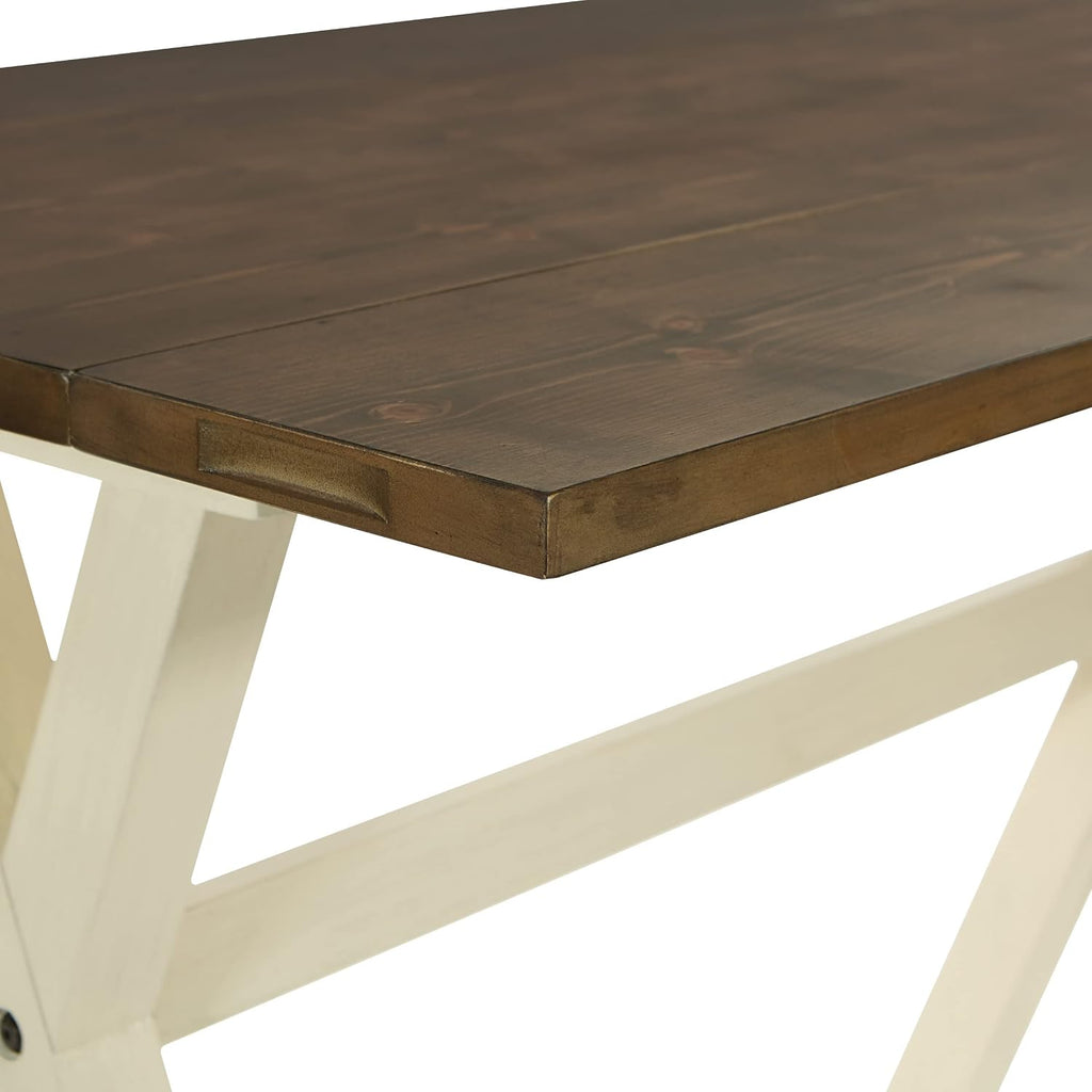 OSP Home Furnishings Albury Farmhouse-Style Flip Top Table with Two-Tone Finish, Antique White Base and Wood Stain Top