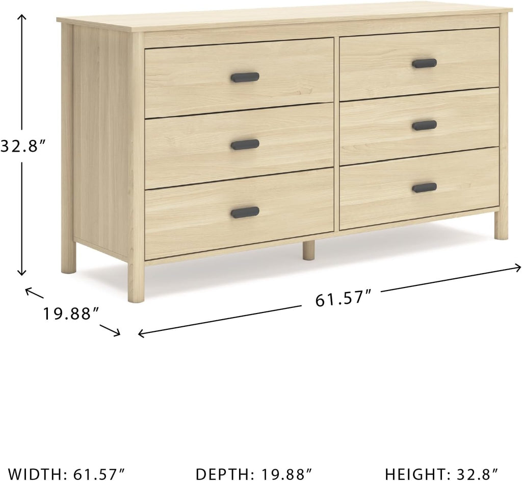 Signature Design by Ashley Cabinella Casual Dresser with 6 Smooth-Gliding Drawers, Meets ASTM International Safety Standards, Light Brown Finish, 61.57' W