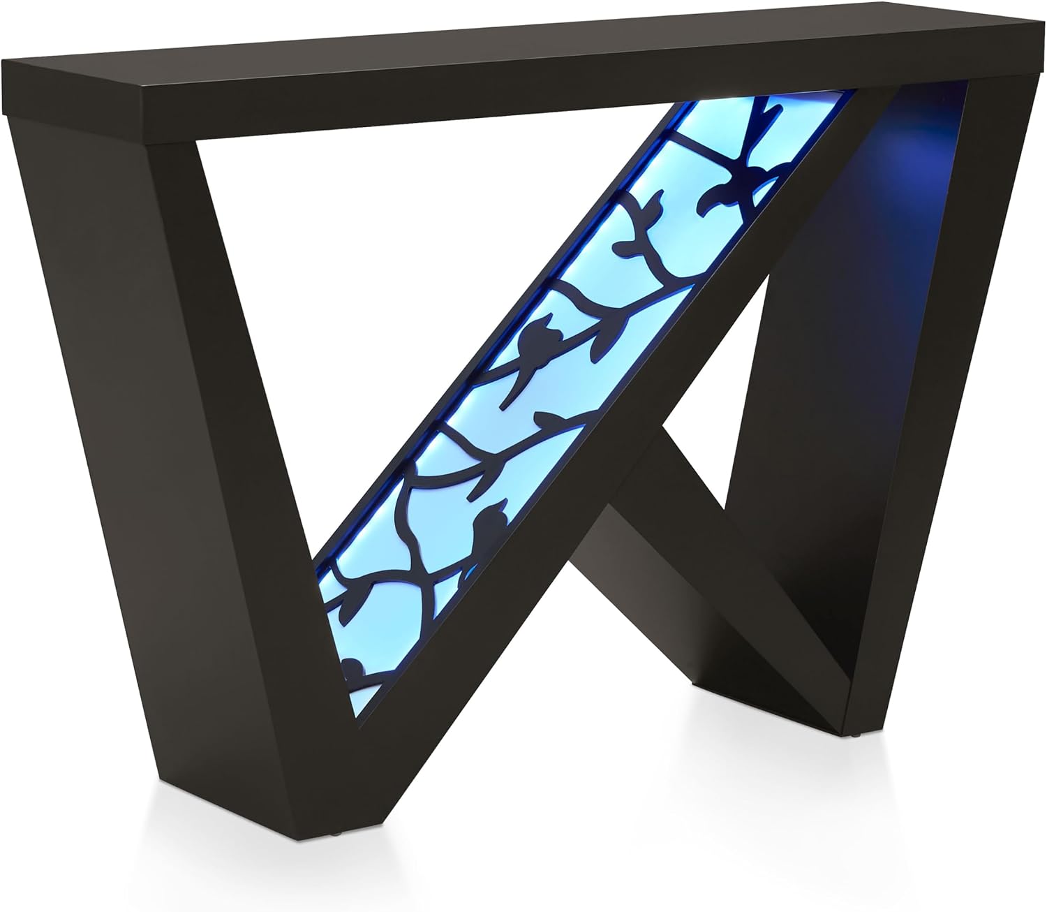 Homes: Inside + Out Naomi Modern Decorative Accent LED Console Table with W-Shaped Legs and Remote, Wood Entryway Furniture for Living Room, Hallway, Entrance, Small Spaces, Black
