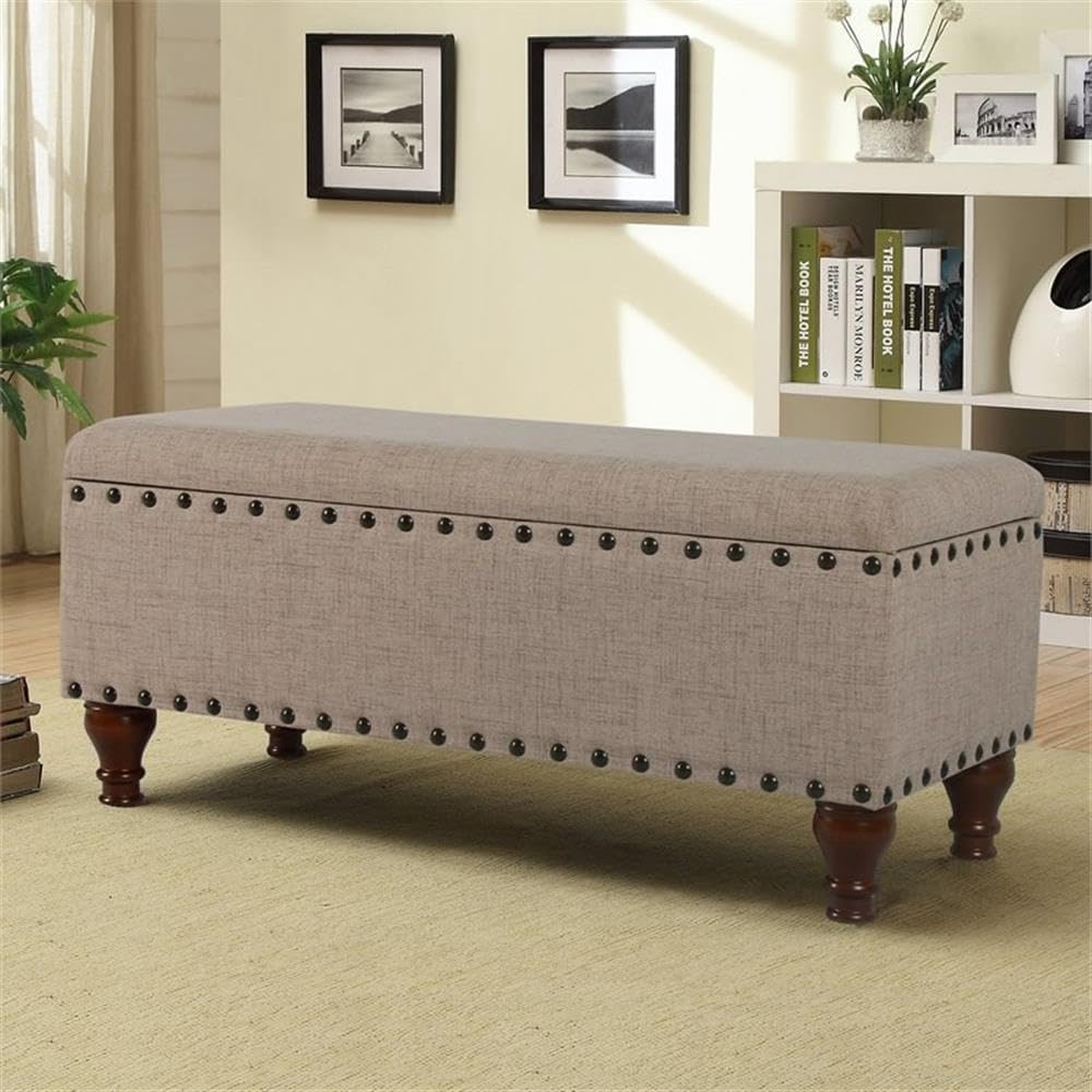 HomePop 42' Storage Bench with Nailhead Trim - Tan