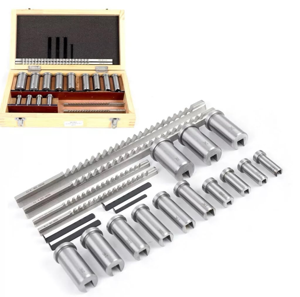 22 Pcs Keyway Broach Kit,Industrial Tools Metric Size Broaching Cutter Collared Bushing Shim Set, HSS Broaching Cutter Industrial Broaching Tools for Lathe Keyway Size B-4mm,B-5mm,C-6mm,C-8mm