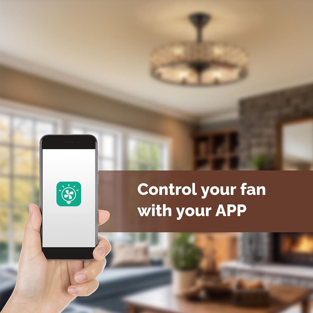 Orison 24' Caged Ceiling Fan with Lights, 2 Ways Control(App&Remote Control), Light Kit Included(8 Bulbs), Modern Farmhouse