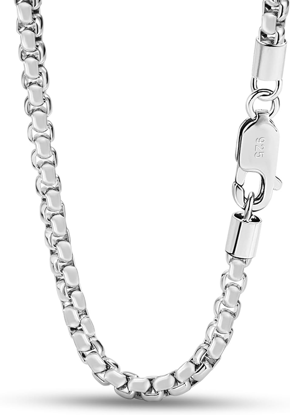 Dankadi Men 925 Sterling Silver 5MM Square Rolo Link Necklace Women Round Box Chain 16' 18' 20' 22' 24' 26' 28' 30' 38' Choker Unisex Jewelry Gift (Silver, 28 inch)