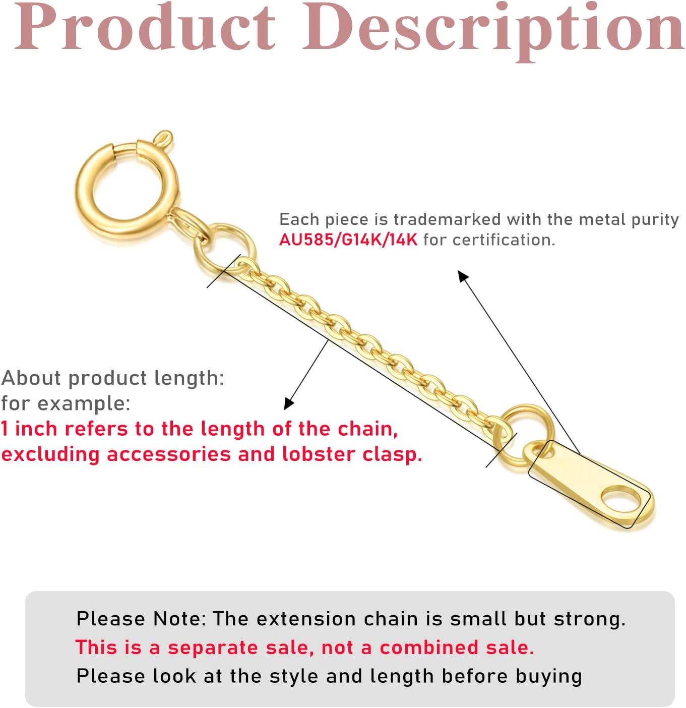 10k 14k Real Gold 1'/1.5'/2'/2.5'/3'/4'/5' Necklace Extender, Necklace Bracelet Extender Chain, Durable Gold Extender Chain, Adjustable Extension Chain for Necklace Bracelet Anklet