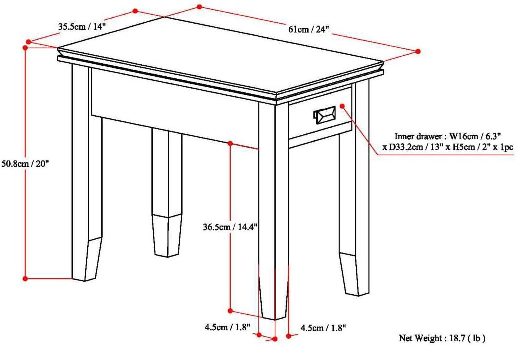 SIMPLIHOME Artisan Narrow Side Table - 14 inch Wide Solid Wood Rectangular End Table with Drawer in Russet Brown, Transitional Nightstand or Lamp Stand for Living Room or Bedroom with Tapered Legs