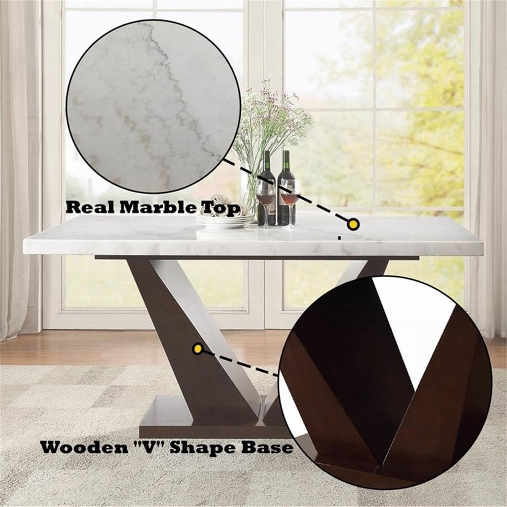 Acme Forbes Rectangular Marble Top Dining Table in White and Walnut