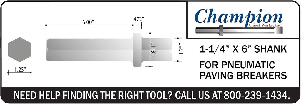 Champion Chisel, 1-1/4 by 6-Inch Hex Shank Steel Bushing Tool, 16 Steel Teeth - Designed for 60lb & 90lb Pneumatic Hammers