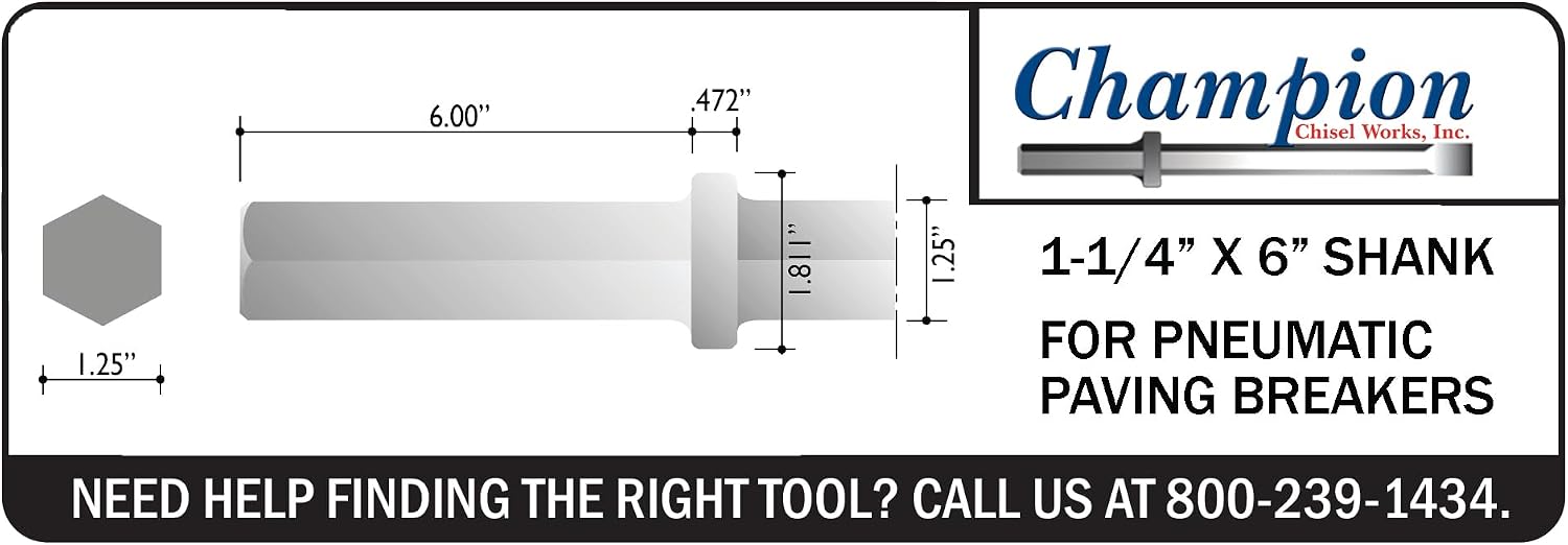 Champion Chisel, 1-1/4 by 6-Inch Hex Shank Steel Bushing Tool, 16 Steel Teeth - Designed for 60lb & 90lb Pneumatic Hammers