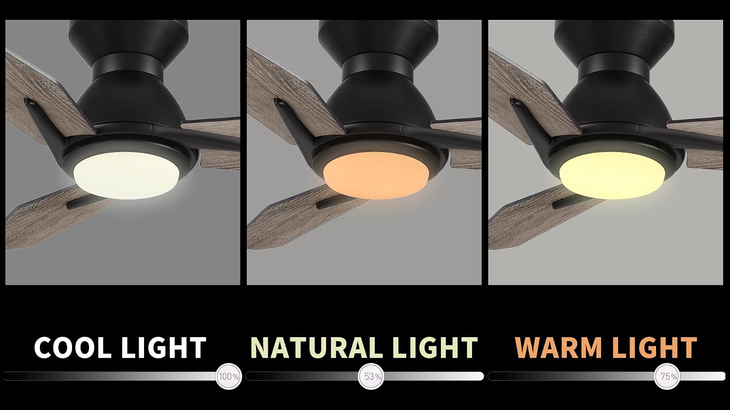 SMAFAN Smart Ceiling Fans with Lights Flush Mount 44', 3 Light Colors Dimmable, 10 Speeds DC Ceiling Fan with Remote, Outdoor Ceiling Fan Compatible with Alexa, Siri & Google Home, Black & Wood