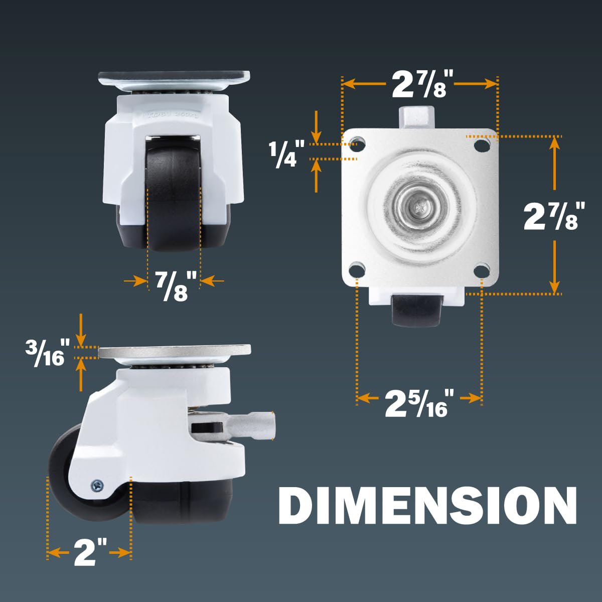 POWERTEC 17300-P2 2-Inch Leveling Casters 8 PK | Heavy Duty with Adjustable Ratcheting Handles | Retractable and Swivel Castors