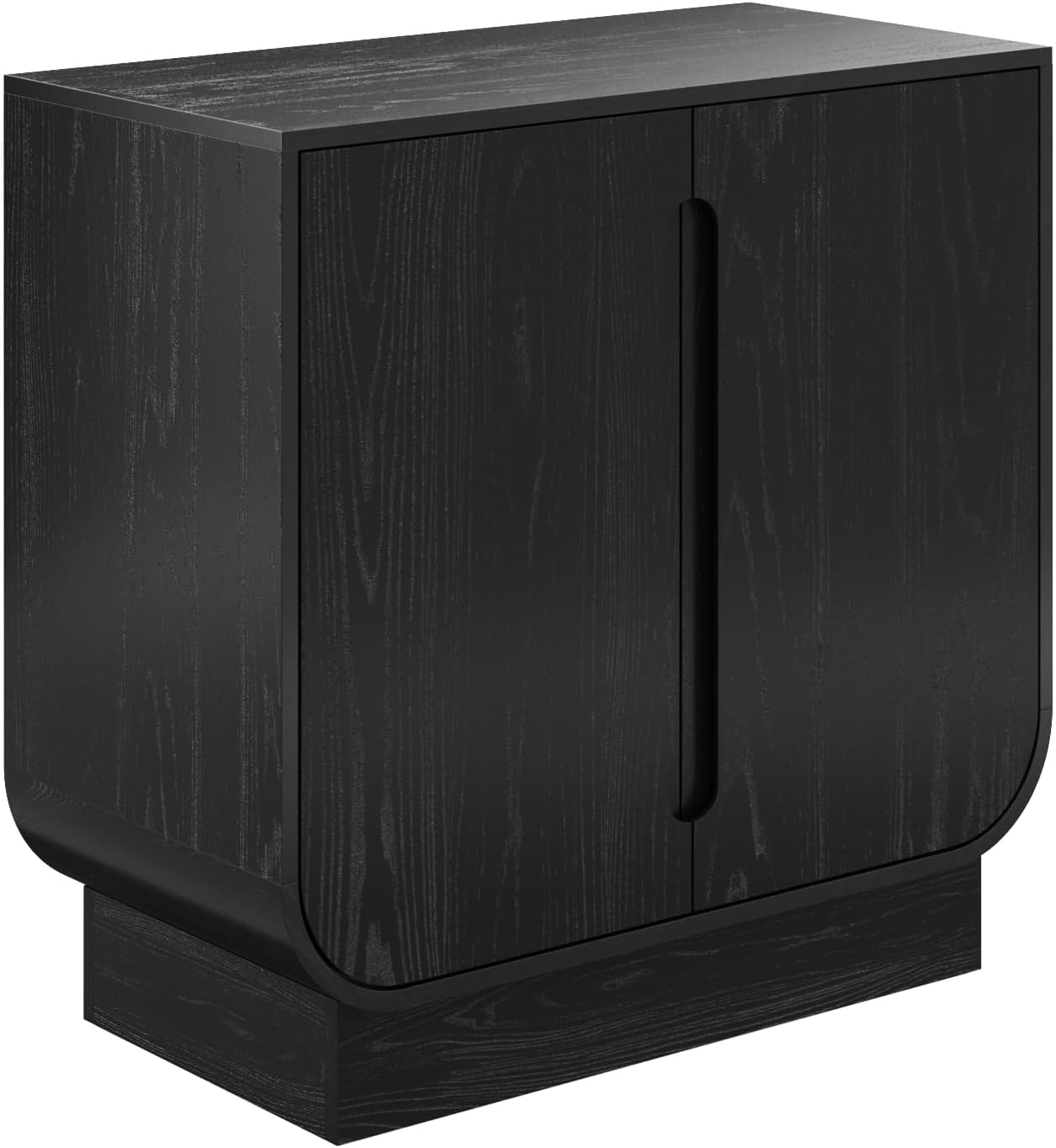 Nathan James Joey Mid Century Modern Storage Cabinet, Arched Accent Cabinet with Rounded Bottom Edges and Integrated Door Pull Cutouts, Black Oak