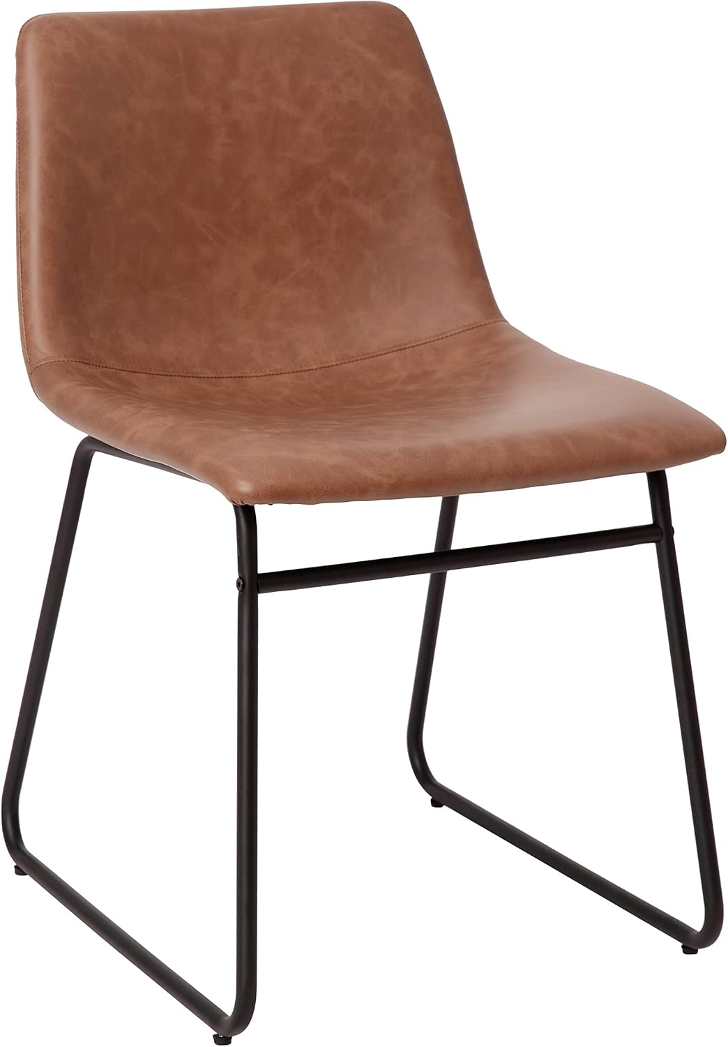 Flash Furniture Butler 18' LeatherSoft Dining Table Height Chairs, Mid-Century Modern Bucket Style Dining Chairs, Set of 2, Light Brown/Black