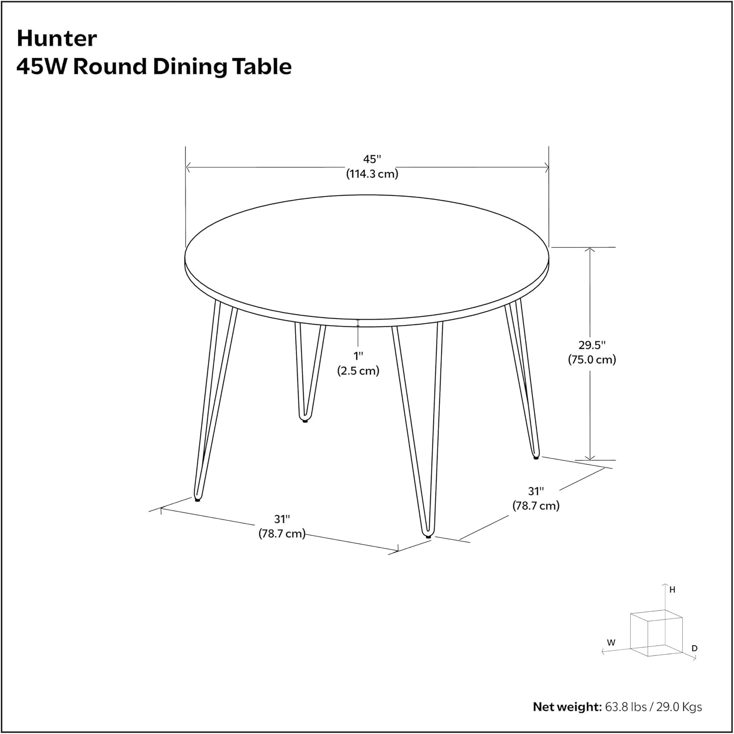 SIMPLIHOME Hunter Dining Table - 45 inch Wide Solid Mango Wood Round Table in Natural, Modern Industrial Style for Dining Room or Kitchen with Black Powder-Coated Iron Base and Hairpin Legs, Seats 4