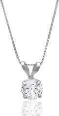 MAX + STONE 14k Gold 8mm Round Solitaire Cubic Zirconia Pendant Necklace for Women with 18 Inch Box Chain