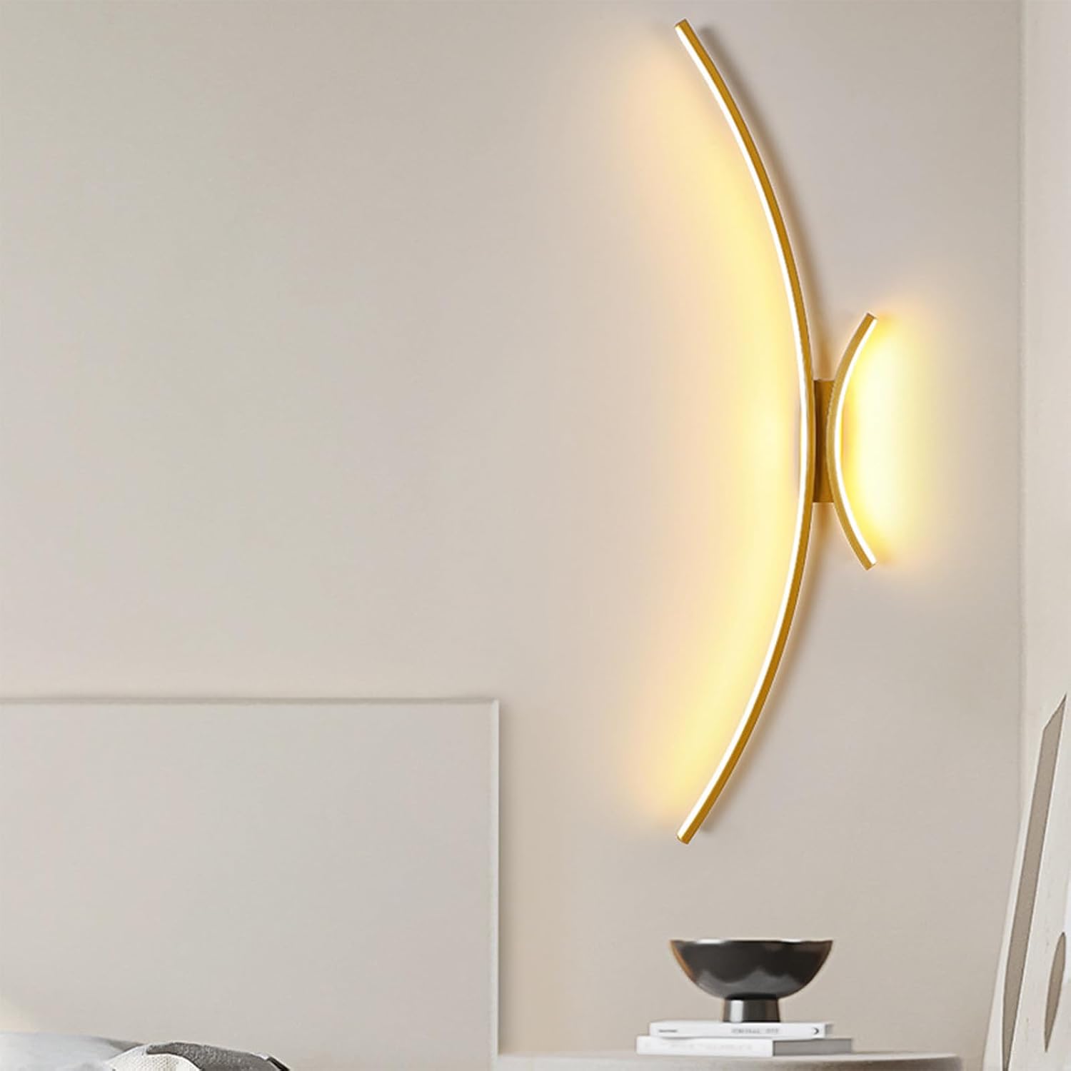 Led Wall Lights Indoor Modern with Remote Control Dimmable Wall Lamps Acrylic Elegant Curved Design Wall Spotlights for Living Room Bedroom Corridor/D/120Cm
