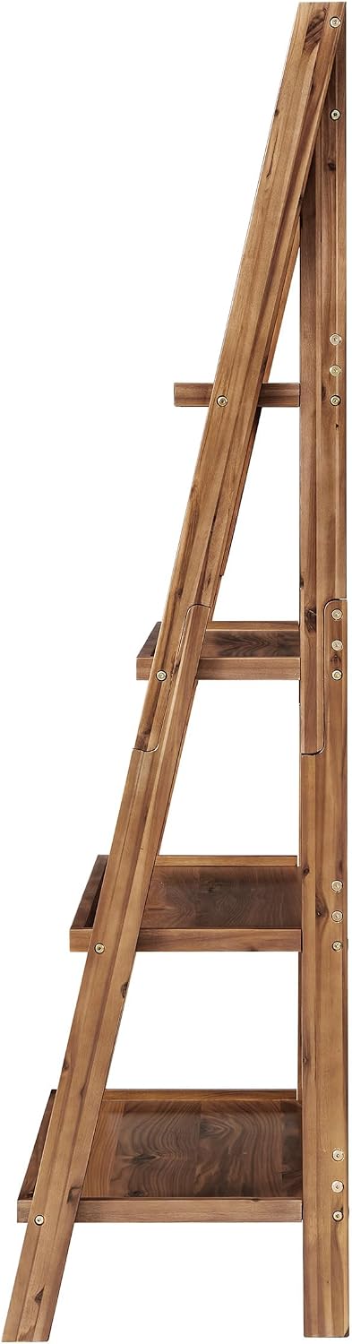 4-Tier Ladder Bookshelf - Freestanding Bookcase with Bar Back Frame - Shelves for Living Room, Kitchen, Bedroom, and Office by Lavish Home (Walnut)