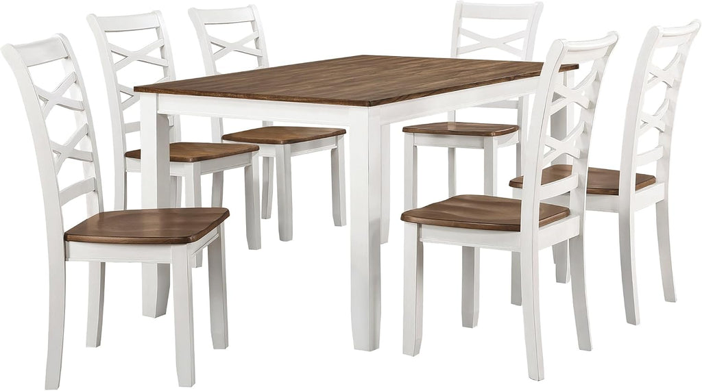 Lexicon Dining Table Set for 6 with Chairs, Wood 7 Piece Farmhouse Dining Room Table and Chairs Set of 6, Cross Back, Easy Assembly Seater for Indoor Home, Dinner, Kitchen, Cherry/White