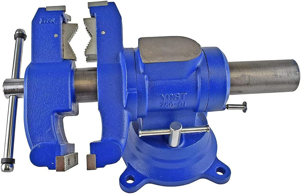 Yost Vises 750-DI Multi-Jaw Rotating Vise System | 2 in 1 Multipurpose Bench and Pipe Vise | Secure Grip with Swivel Base | Made with a Combination of Ductile Iron & Hardened Steel | Gray
