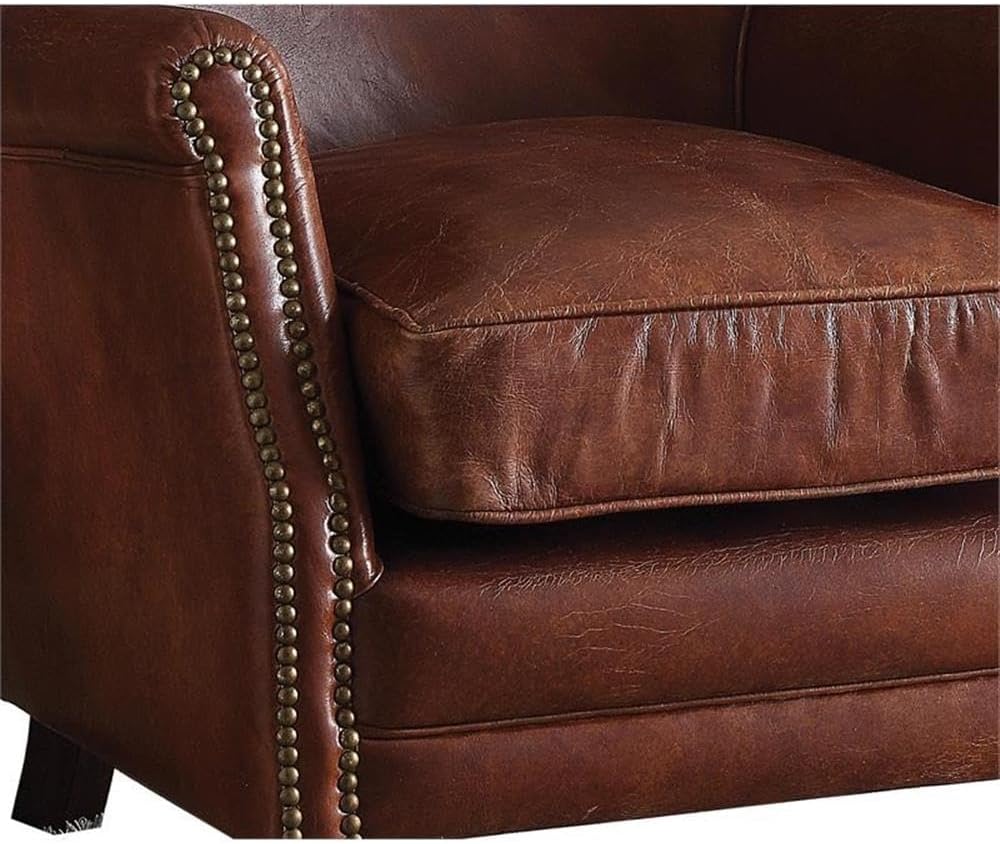 Acme Leeds Top Grain Leather Upholstery Accent Chair in Vintage Dark Brown