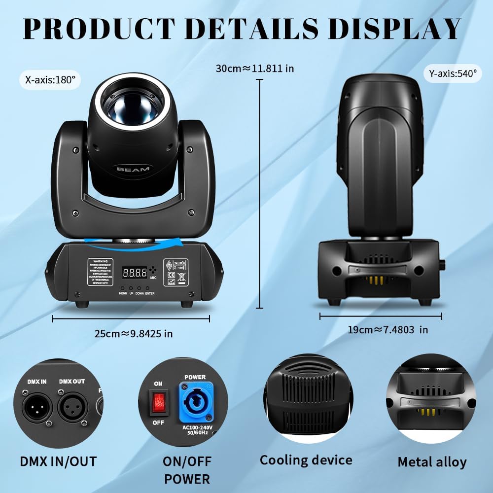 MINGJIE Moving Head Light, 120W Professional DJ Led Stage Light Beam Spotlight 110000Lux with 8 Gobos 8 Colors, DMX512 & Sound Activated,Remote Control for Club Disco Party Bar, Show（1PC）