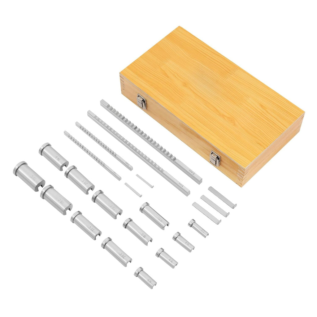 22Pcs Boxed Keyway Broach Set, Portable Metric Size Broach Sleeve Shim Set, Industrial Tools Metric Size Broaching Cutter Set with 4 Broaches, 5 Shims, and 13 Bushings