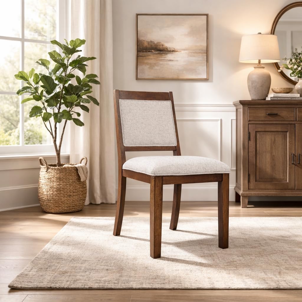 HomePop Open Back Upholstered Wood Frame Dining Chairs -Neutral Textured Solid (Set of 2)