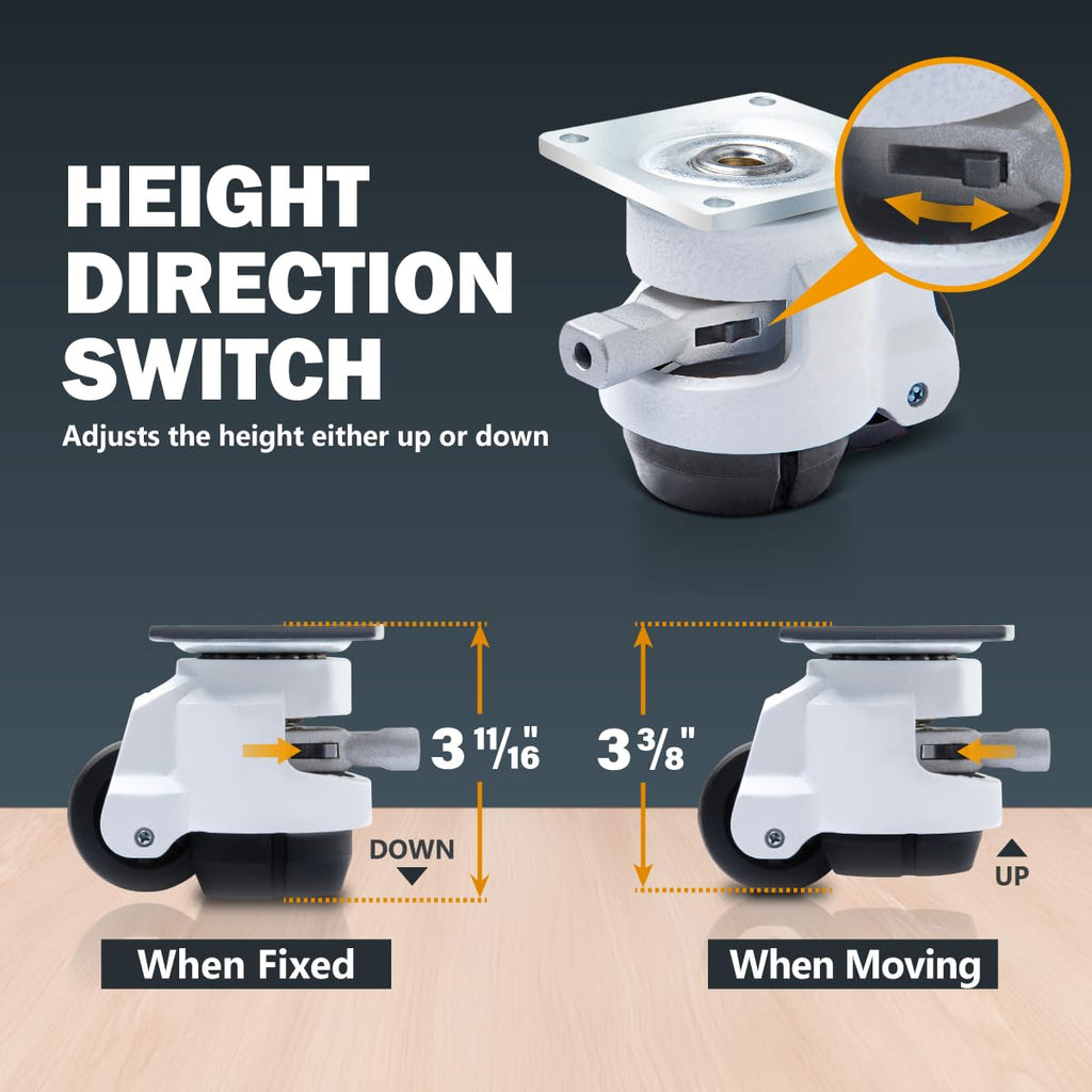 POWERTEC 17300-P2 2-Inch Leveling Casters 8 PK | Heavy Duty with Adjustable Ratcheting Handles | Retractable and Swivel Castors