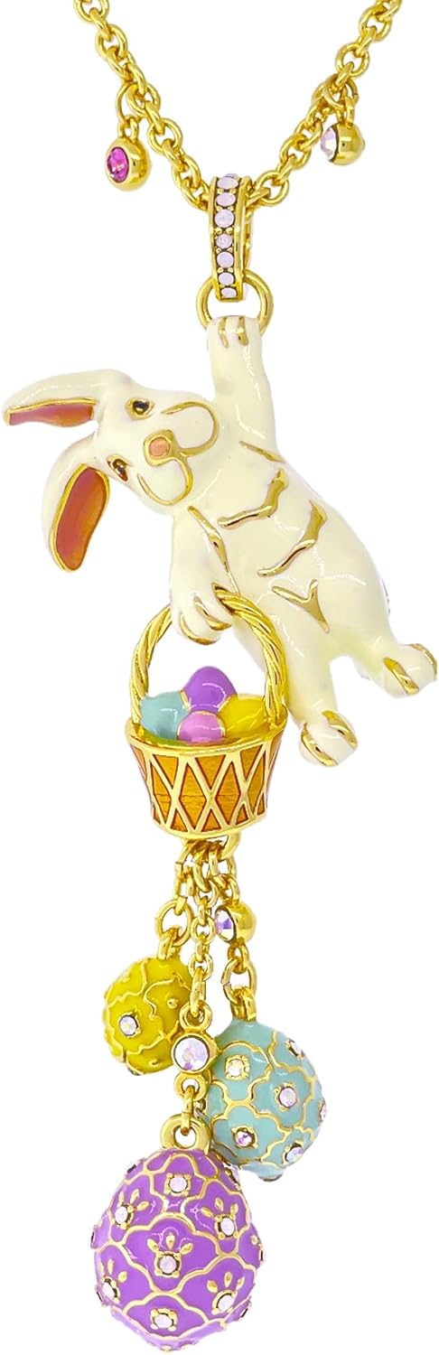 Ritzy Couture DeLuxe - Adorable Bunny Basket Charm Pendant Necklace Easter Day Jewelry for Women -18k Gold Plated