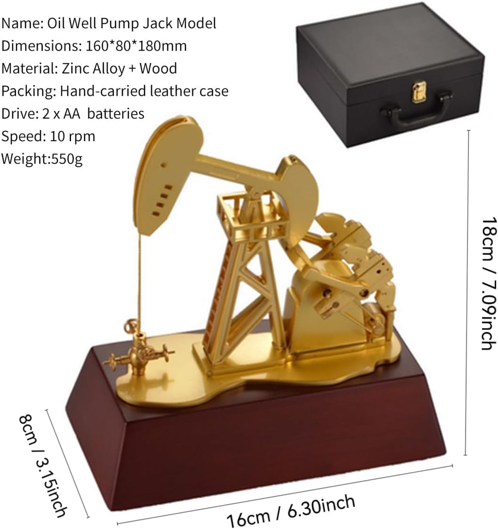Electric Metal Oil Well Pump Jack Model,Simulation Oilfield Operation Mechanical Machine Equipment Creative Desktop Ornament Decoration,Science Eductional Toy (Black)