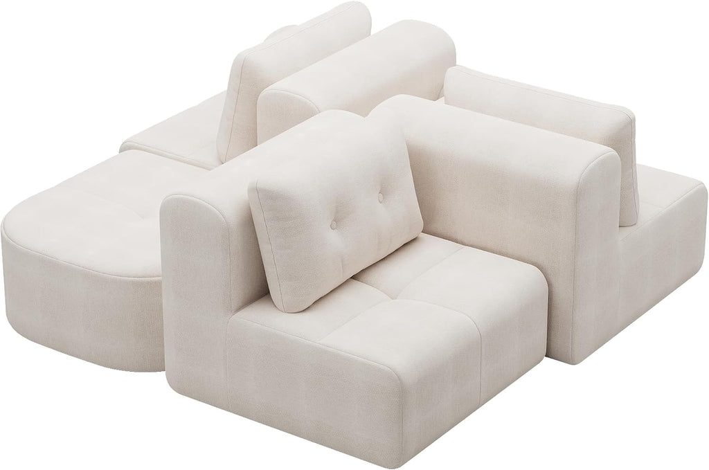 112' Compressed Boneless Sectional Sofa with Movable Ottoman Convertible L Shaped Modular Corner Couch for Living Room - Oversized Cloud Couches W/Tufted Cushions and Deep Seat