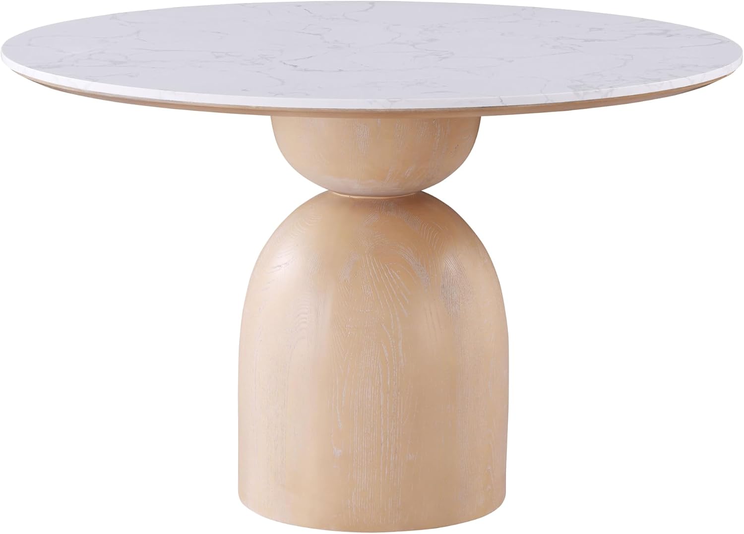 Furniture of America Sonya Modern Round Dining Table with Drum Base and Faux Marble Stone Top, Easy Assembly for Home, Kitchen and Living Room, Natural