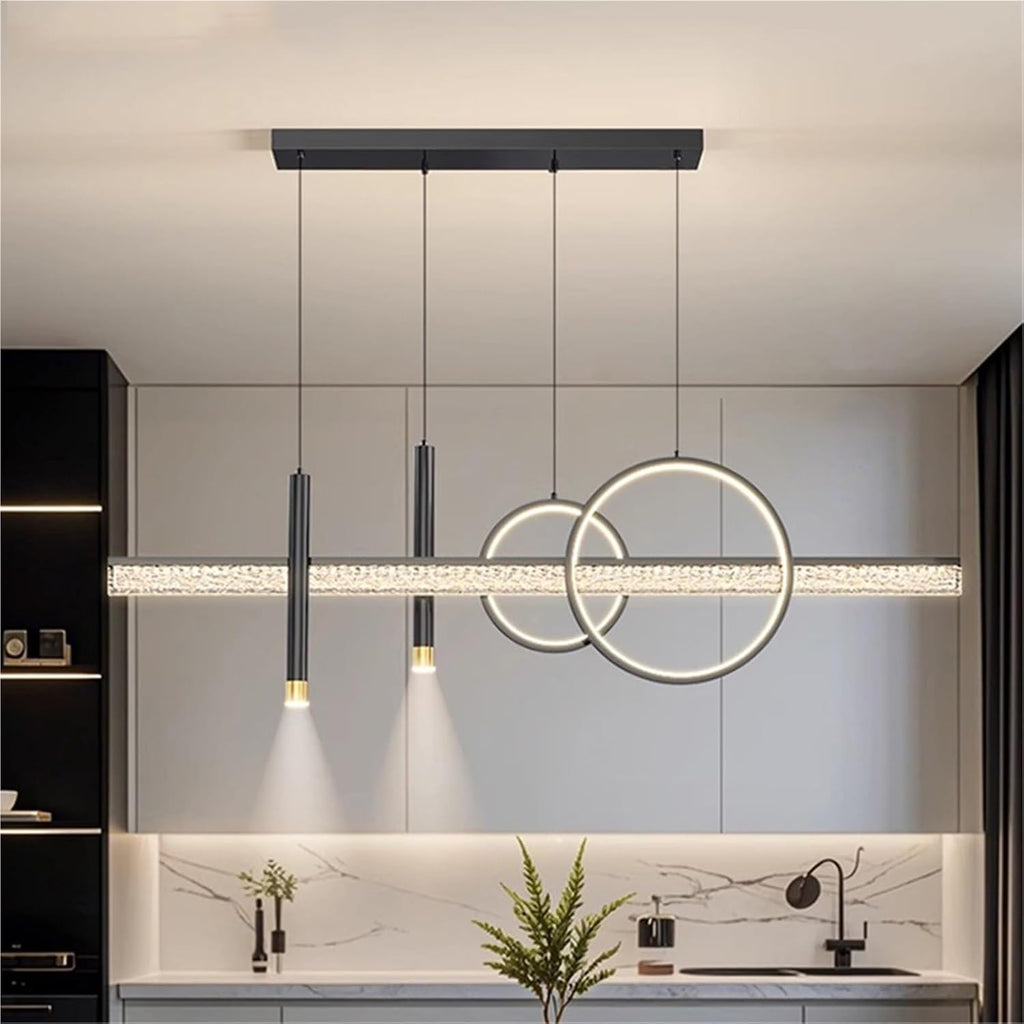 Modern Pendant Chandelier Linear Fixture with 2 Cylindrical Spotlights Black Finish LED Indoor Lighting Dining Room Kitchen Island Pendant Light Stylish(RC Remote dimming,120cm)
