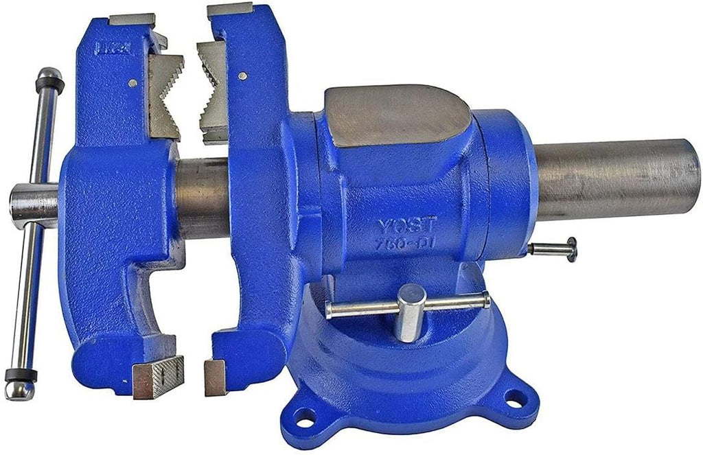 Yost Vises 750-DI Multi-Jaw Rotating Vise System | 2 in 1 Multipurpose Bench and Pipe Vise | Secure Grip with Swivel Base | Made with a Combination of Ductile Iron & Hardened Steel | Gray