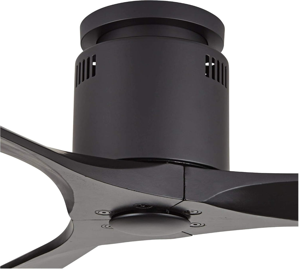 Casa Vieja 52' Windspun Modern 3 Hugger Ceiling Fan with Remote Control Matte Black Solid Wood Low Profile for Living Room Kitchen House Bedroom Family Dining Home Office