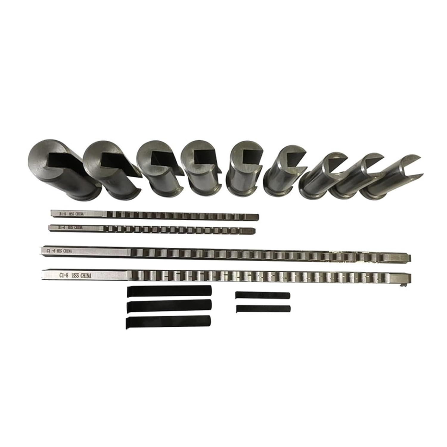 Keyway Broach Kit 18pc HSS Metric Keyway Broach Cuttering B C Push Type 4mm 5mm 6mm 8mm + 9pc Bushing Sleeve + 5pc Shim Cutting Tool Metalworking