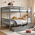 PVWIIK Full Over Full Wood Bunk Bed with 2 Drawers & Ladder for Adult Teenagers Kids Bedroom Dorm Guest Room,Convertible into 2 Full Beds Frame/Under Bed Space/No Box Spring Required,Grey