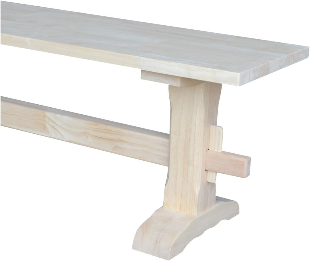 Solid Parawood Trestle Bench Unfinished 72', Kitchen/Dining Furniture, Sturdy & Reliable, Paint or Stain in Any Color, 450 lb Capacity, Entryway, Living Room, Family Room, Breakfast Nook, Unfinished