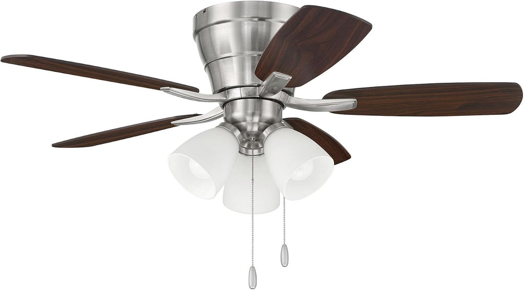 Craftmade 42' Wheeler Indoor Flush Mount 5 Blade Brushed Polished Nickel Finish Ceiling Fan with Optional 3-Light Kit