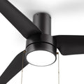 SMAAIR 52 Inch Indoor Ceiling Fans with Pull Chain, Flush Mount Modern Ceiling Fans with Lights, Dimmable LED Ceiling Fan with 3 Blades for Bedroom, Quiet DC Motors, Reversible, Black