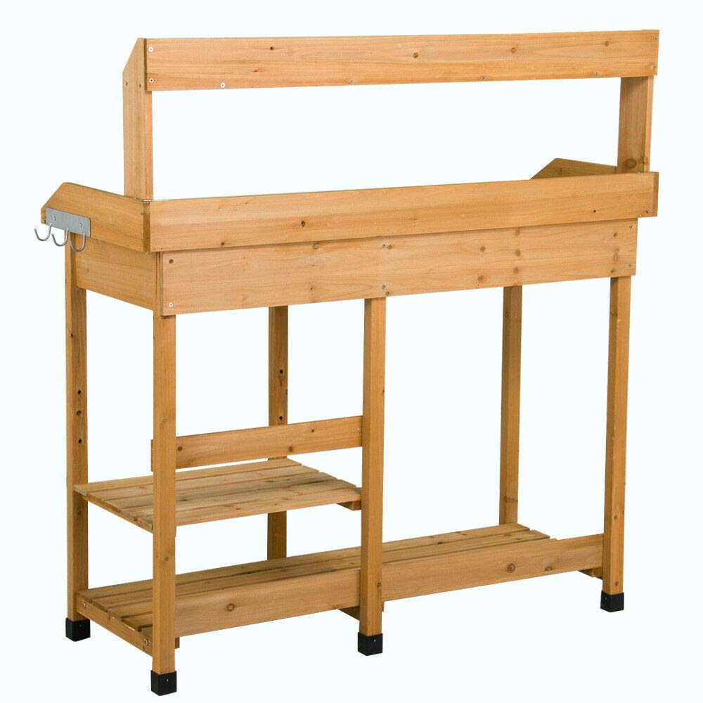 48' Wooden Outdoor Indoor Planting Gardening Garden Potting Bench Workbench Workstation Table Removable Sink Drawer 2 Tiers Storage Shelves Rack Open Shelf 3 Side Hooks Gardening Supplies Tools Storag