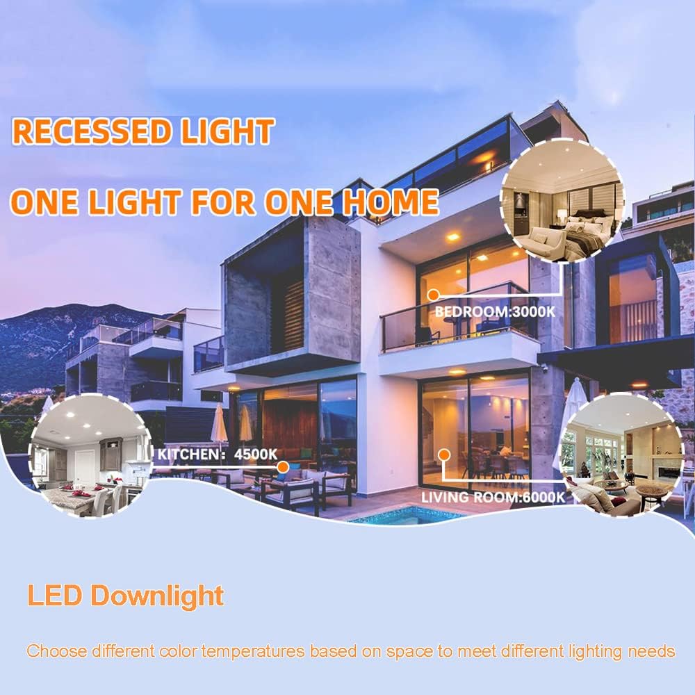 5 Pack Round Recessed IP65 Waterproof for Bathroom Baffle Trim 90-100 Lumens/W,7W/10W/12W Ceiling Spotlight Indoor Ceiling Decor Lamp (12w 6000K)