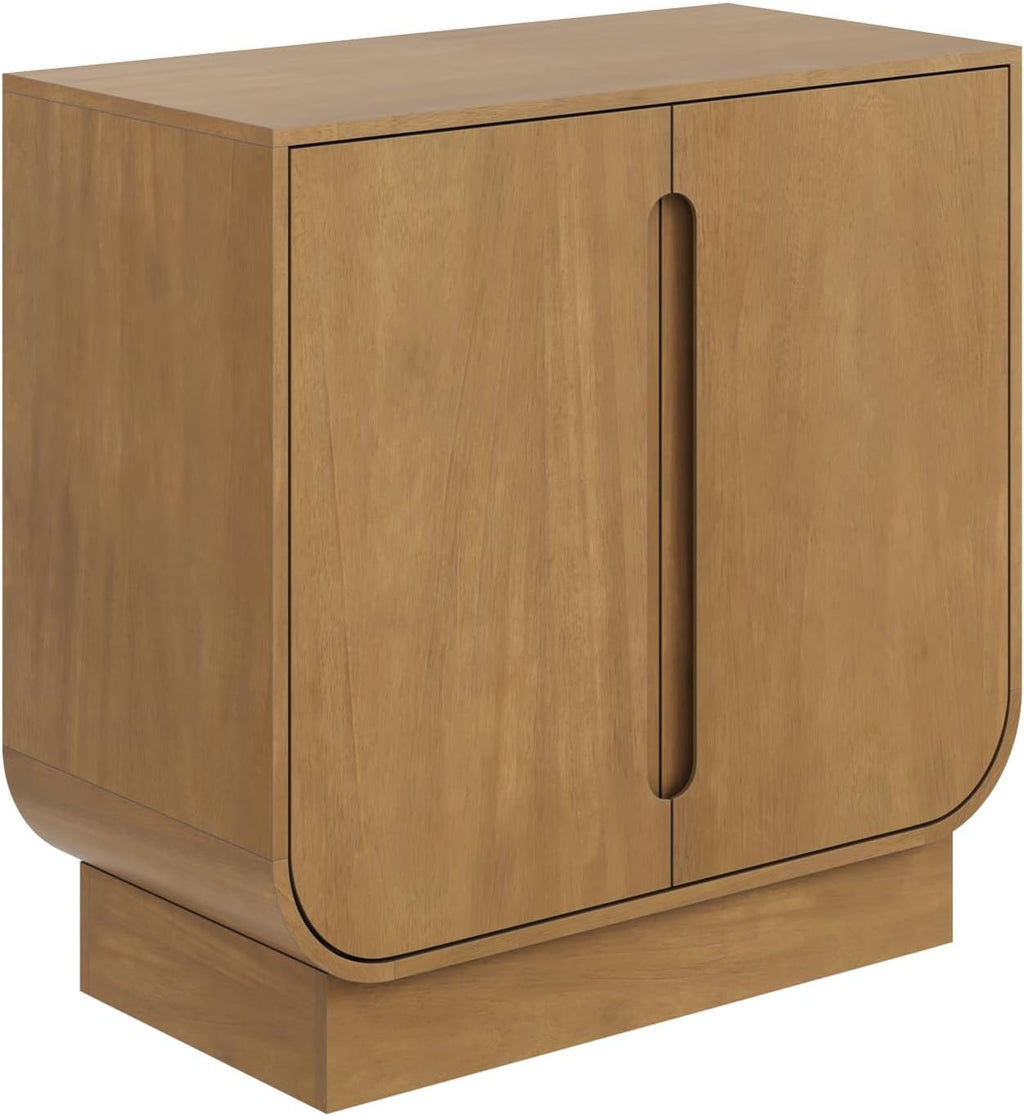 Nathan James Joey Mid Century Modern Storage Cabinet, Arched Accent Cabinet with Rounded Bottom Edges and Integrated Door Pull Cutouts, Light Brown