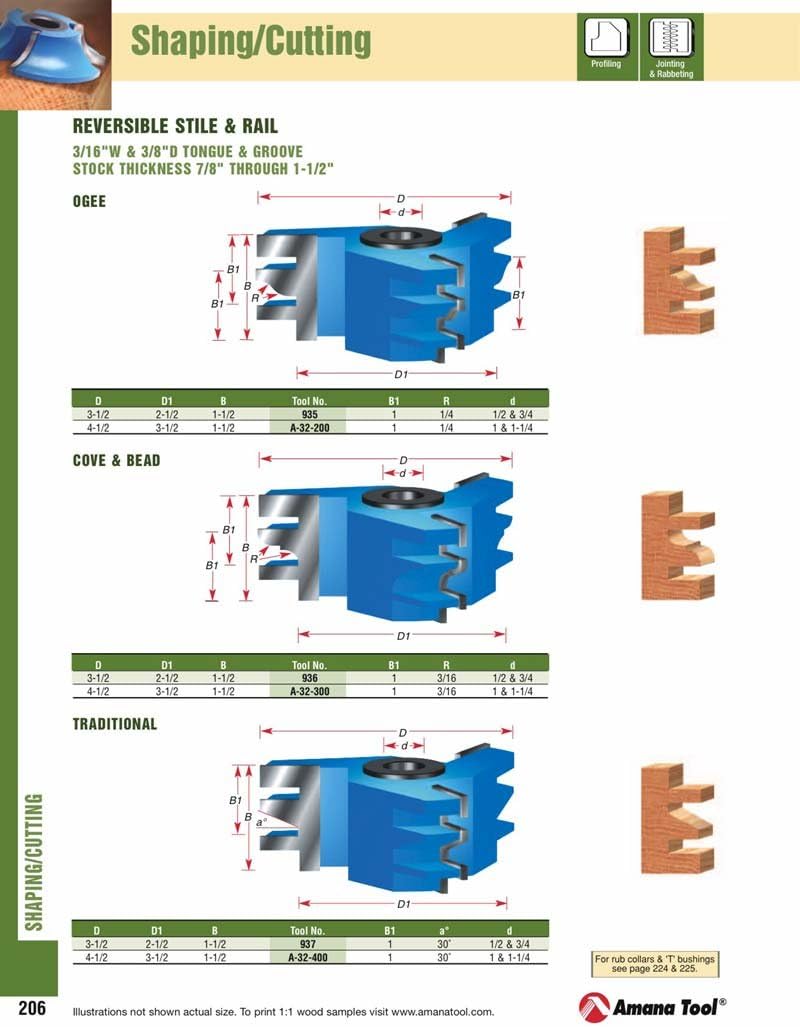 Amana Tool - A-32-300 Carbide Tipped 3-Wing Reversible Stile & Rail Cove & Bead 3/16 Radiu