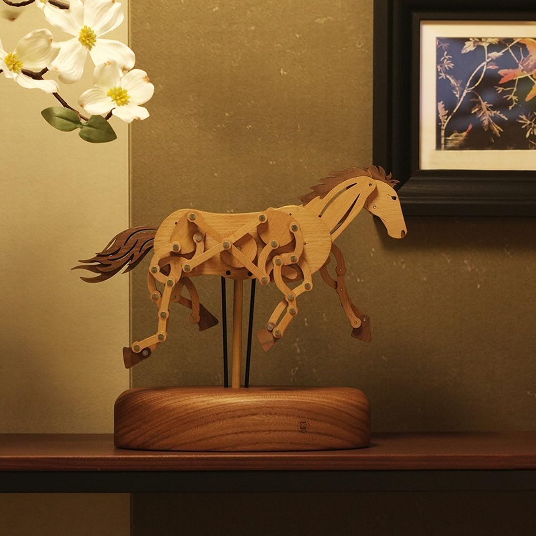 3D Wooden Qianli Horse Dynamic Model, Handmade Animals Sculpture with Traditional Mortise-and-Tenon Assembly, Desktop Relaxation Decor & Art Gift for Adults