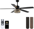 Chandelier Ceiling Fans with Lights and Remote,Caged Ceiling Fan with Light,App 5 Blades E26 Fandelier Ceiling Fans with Lights,Crystal Ceiling Fan for Bedroom,Living Room. (Black, 60 Inch)