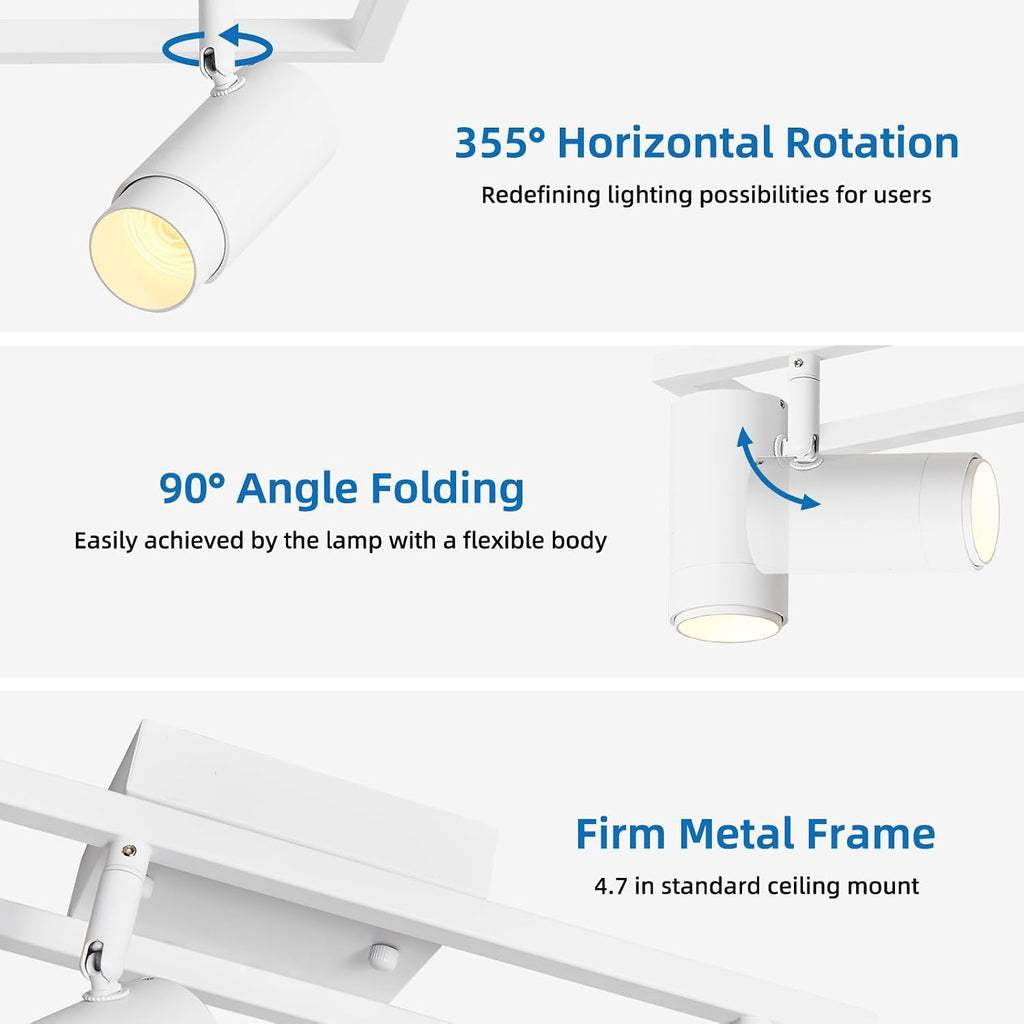 5-Color LED Track Lighting Kit, 15°-60° Zoomable Track Light Fixture Ceiling Head Dimmable 6-Lights 2700k-6000K Selectable Flexibly Rotatable for Accent Lighting, Kitchen, Living Room White