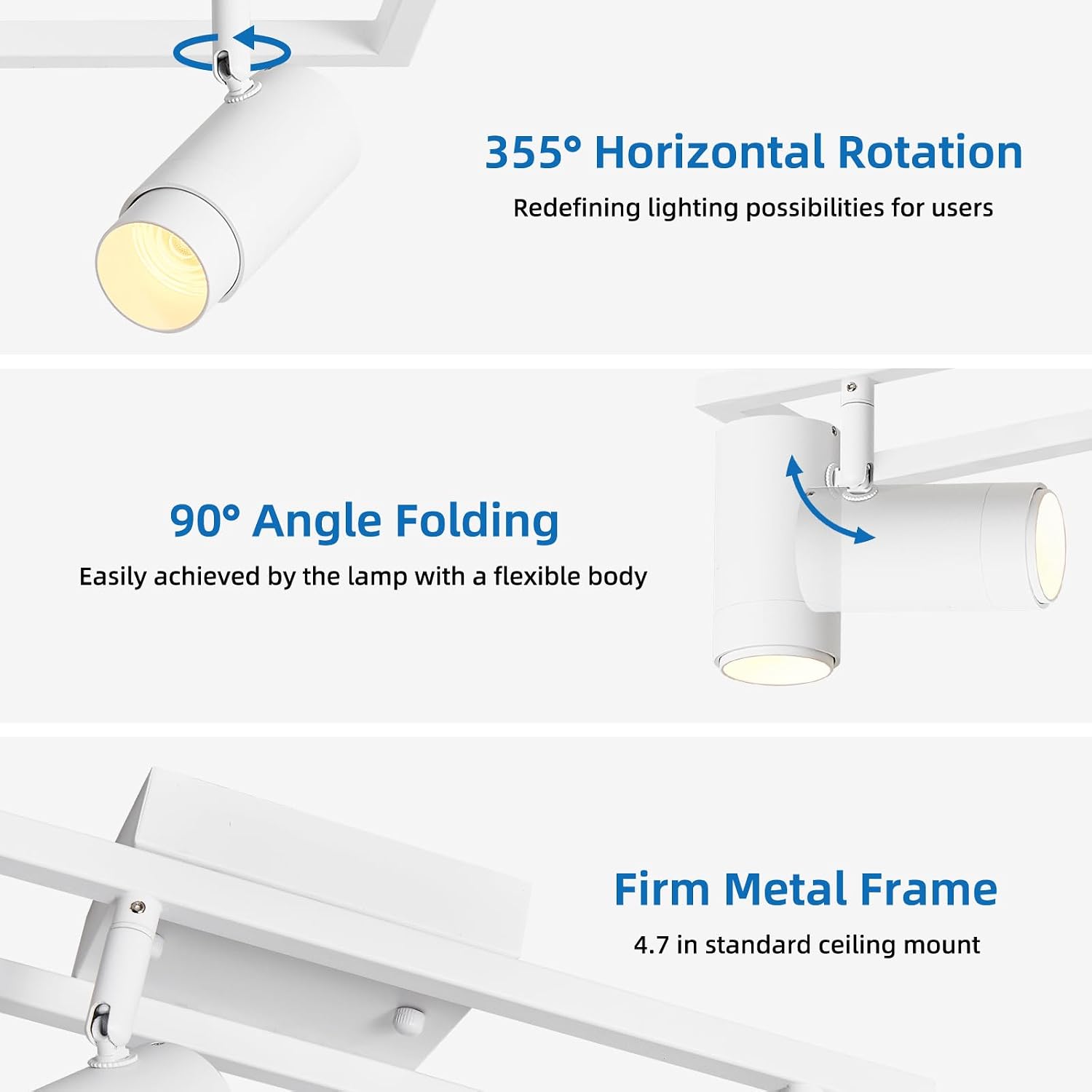 5-Color LED Track Lighting Kit, 15°-60° Zoomable Track Light Fixture Ceiling Head Dimmable 6-Lights 2700k-6000K Selectable Flexibly Rotatable for Accent Lighting, Kitchen, Living Room White