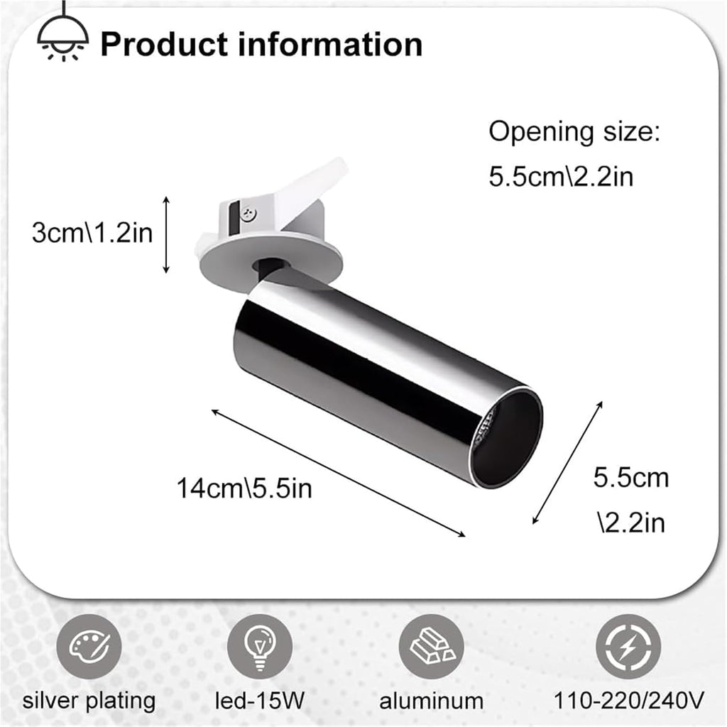 Chrome Ceiling Spotlight LED Adjustable Flush Mount Spot Lamp Recessed Spotlights Aent Fixture for Living Room Bedroom Artwork Display Spotlight Indoor Downlight(3500k,5.5 * 14cm)