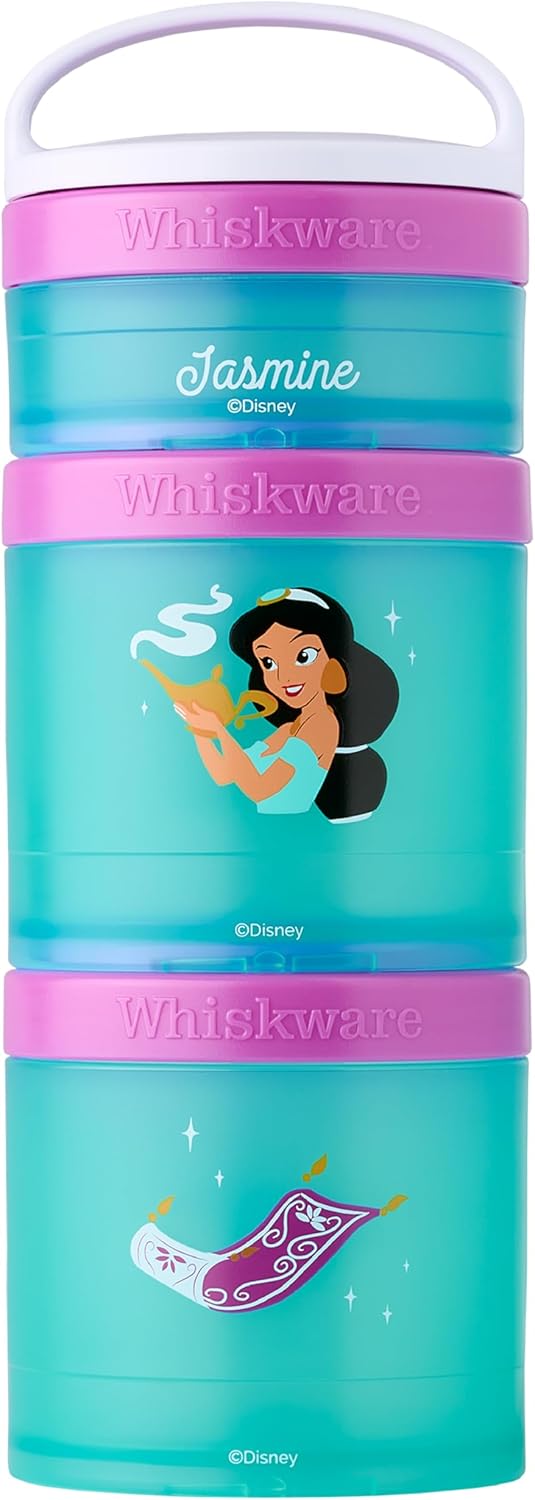 Whiskware Disney Princess Aladdin, Stackable Snack Containers for Kids, 3 Stackable Snack Cups for School or Travel, Backpack and Cupholder Friendly, Jasmine and Magic Carpet (Pack of 12)