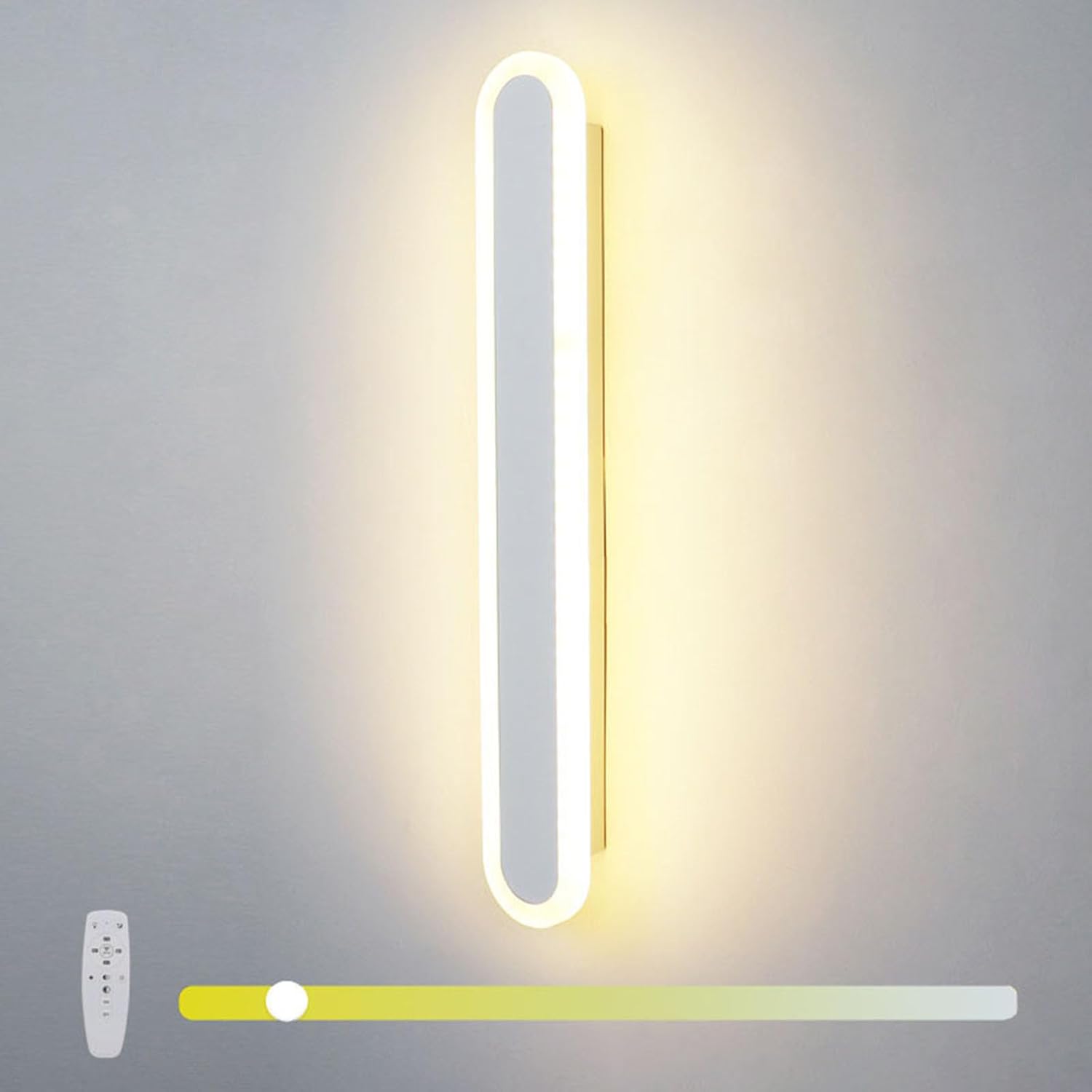 Led Wall Lights Indoor Dimmable with Remote Controls Aluminum Long Oval Wall Sconces Modern Spotlights for Bedroom Bedside Corridor Reading/D/200Cm